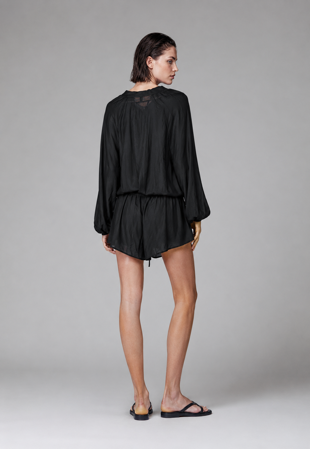 Relaxed Tie-Neck Blouse & Shorts Co-ord
