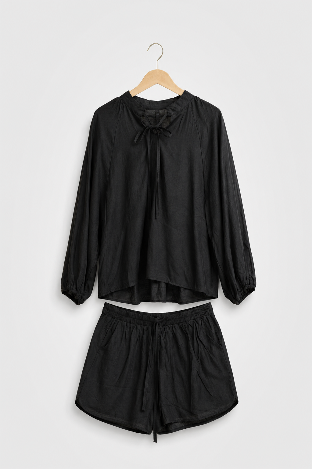Relaxed Tie-Neck Blouse & Shorts Co-ord