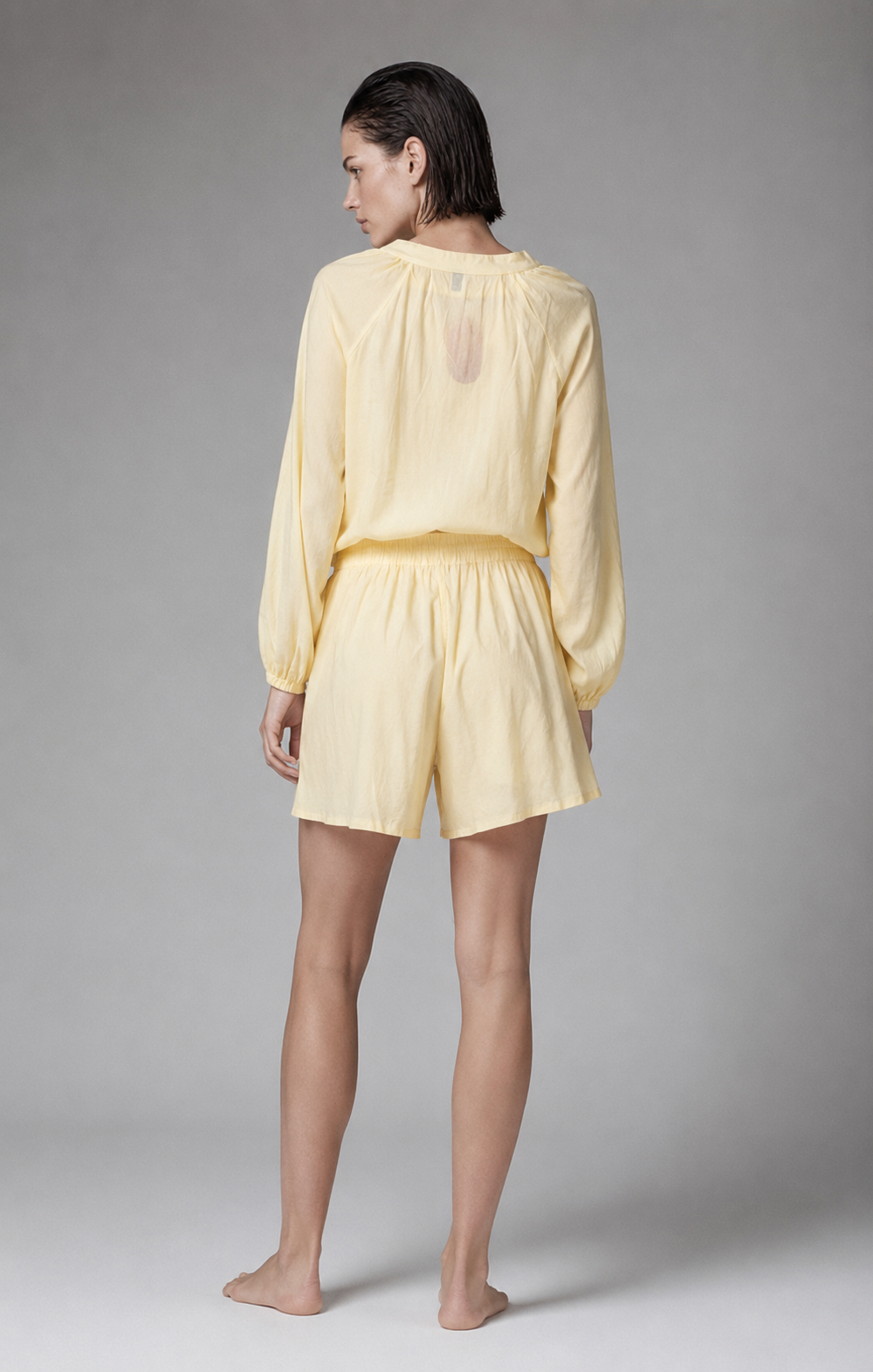 Relaxed Tie-Neck Blouse & Shorts Co-ord