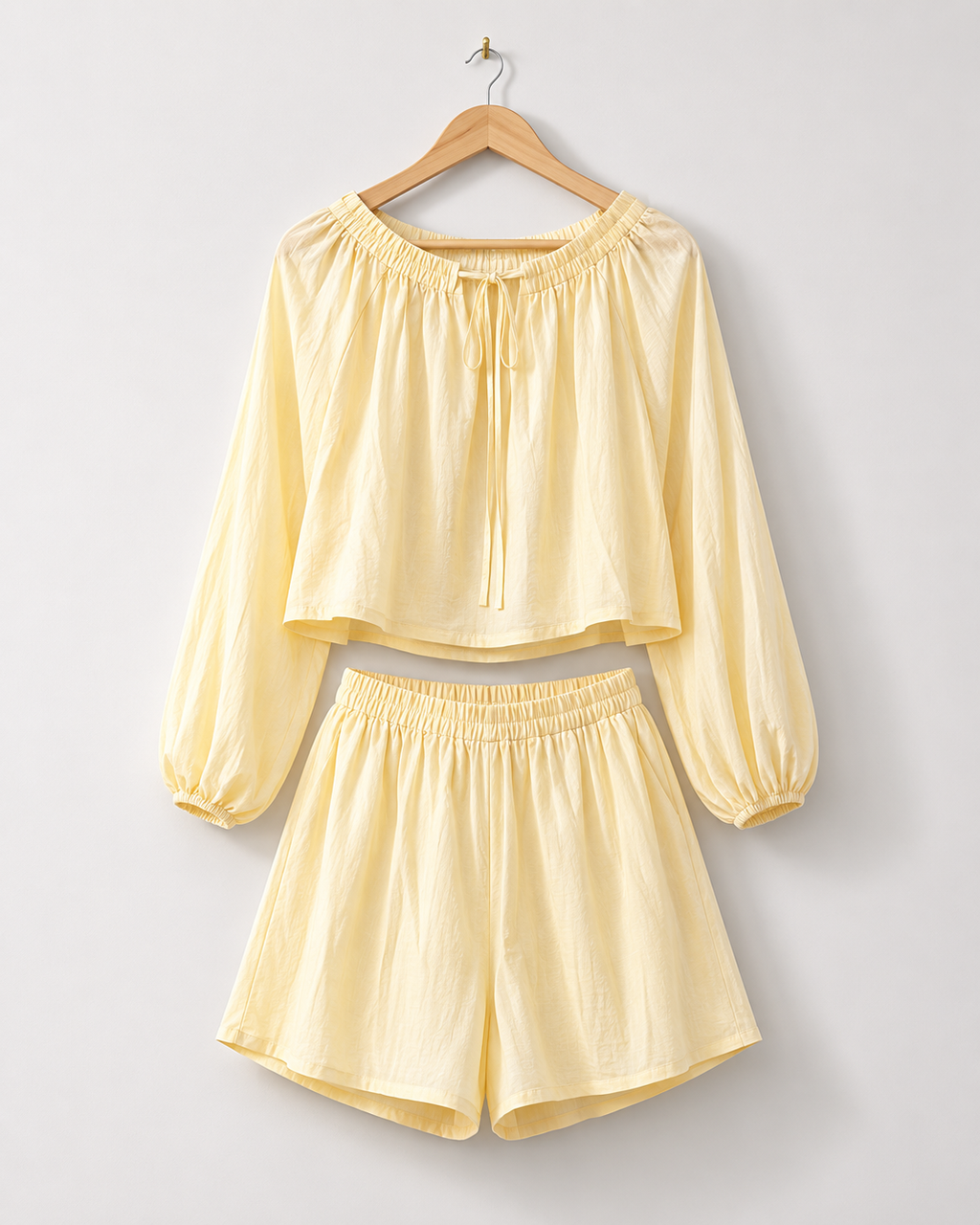 Relaxed Tie-Neck Blouse & Shorts Co-ord
