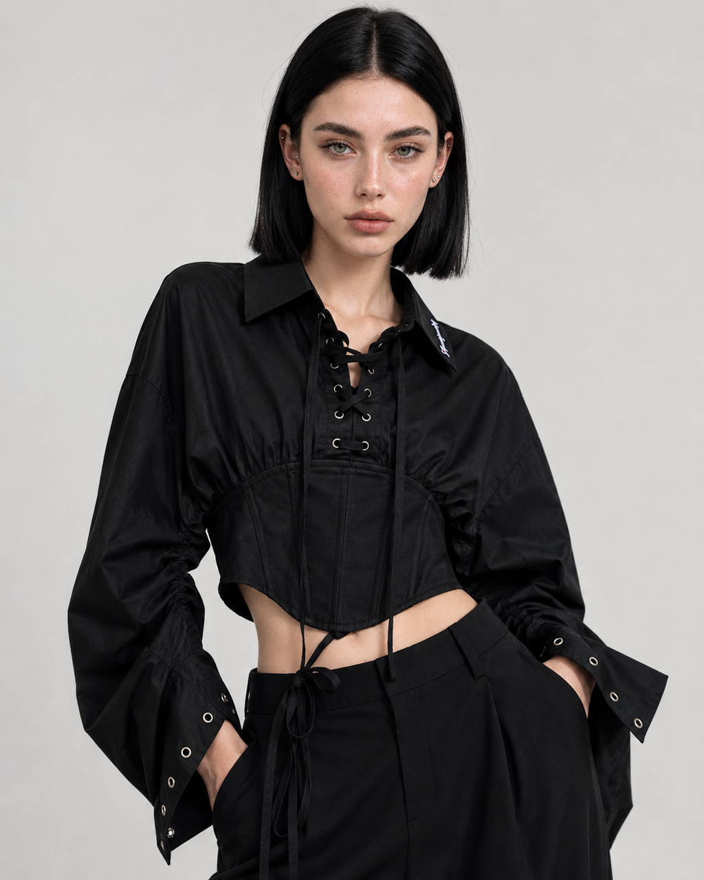 Lace-Up Cropped Shirt