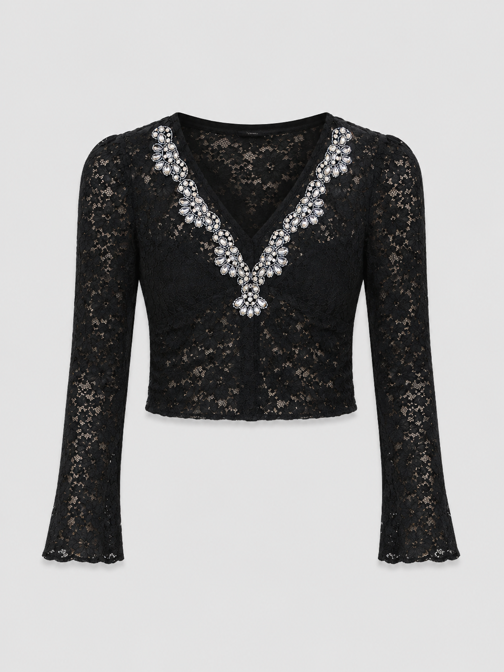 Crystal Trim Lace Crop Top