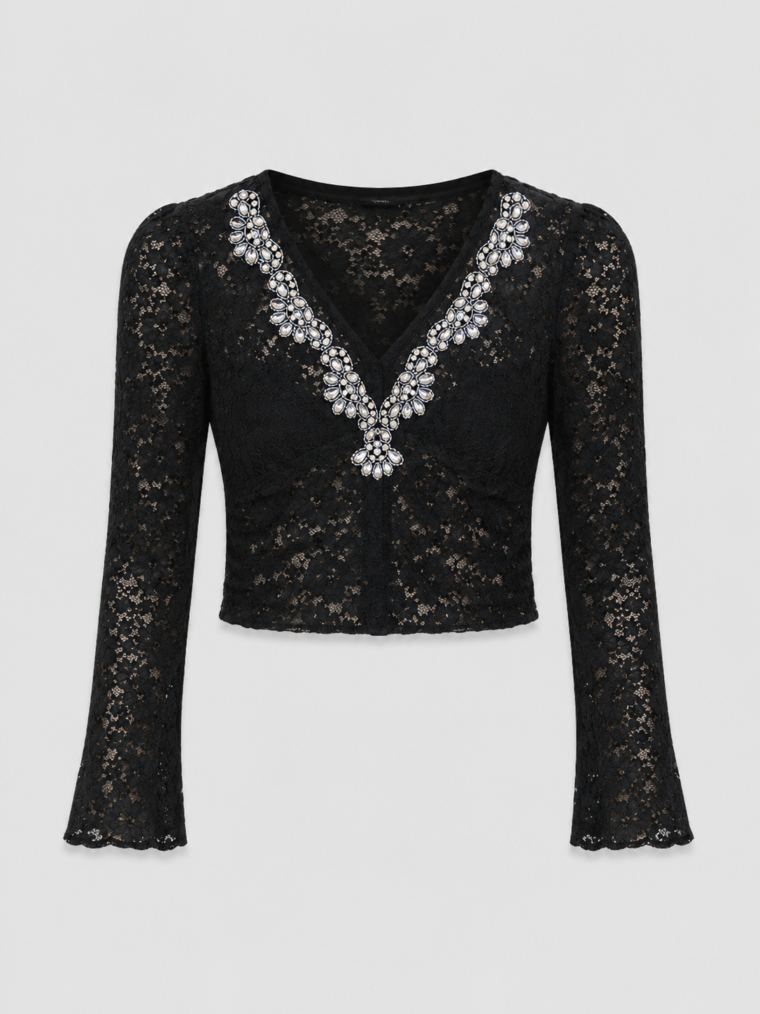 Crystal Trim Lace Crop Top