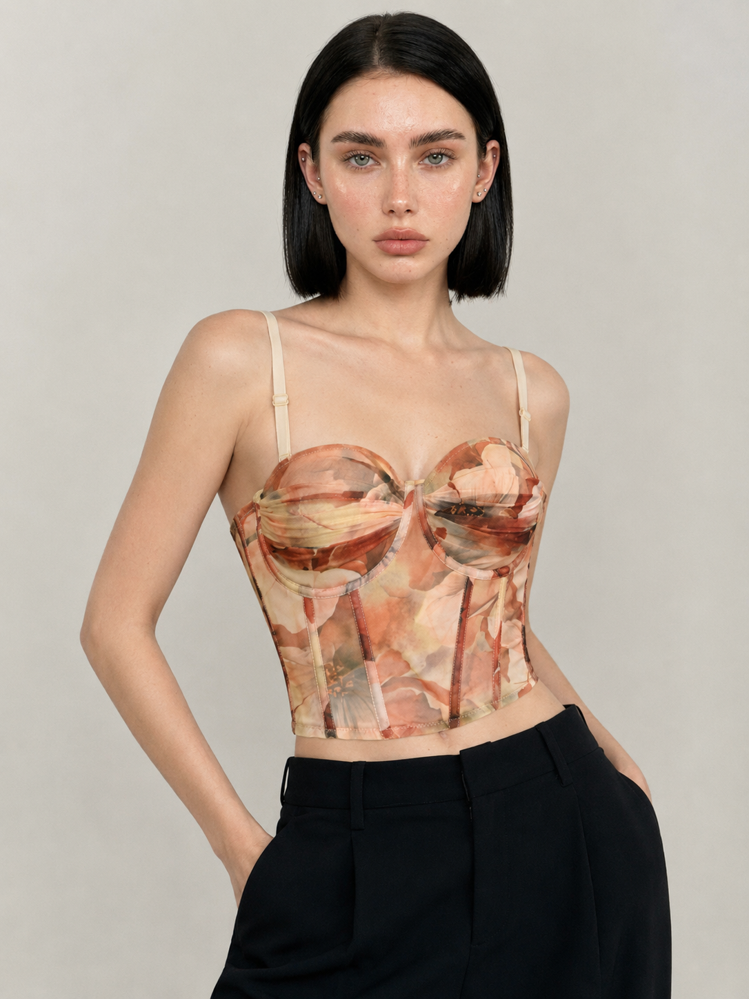 Floral Mesh Corset Top