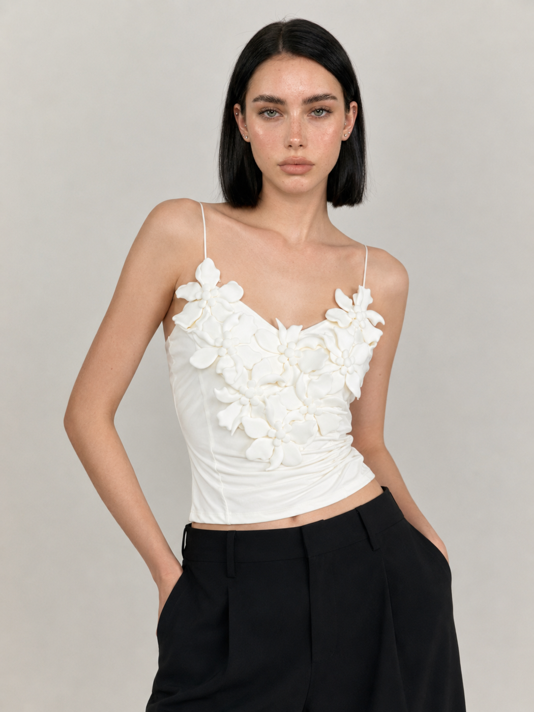 3D Floral Appliqué Corset Cami