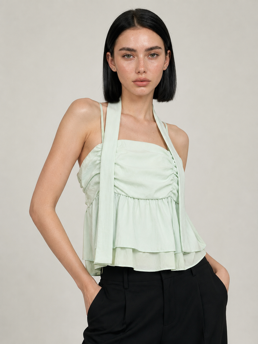 Ruched Halter Peplum Top