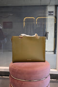 EDONE Olive Green Structured Tote Bag with Gold Hardware