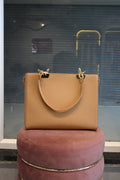 EDONE Beige Structured Tote Bag with Gold Hardware