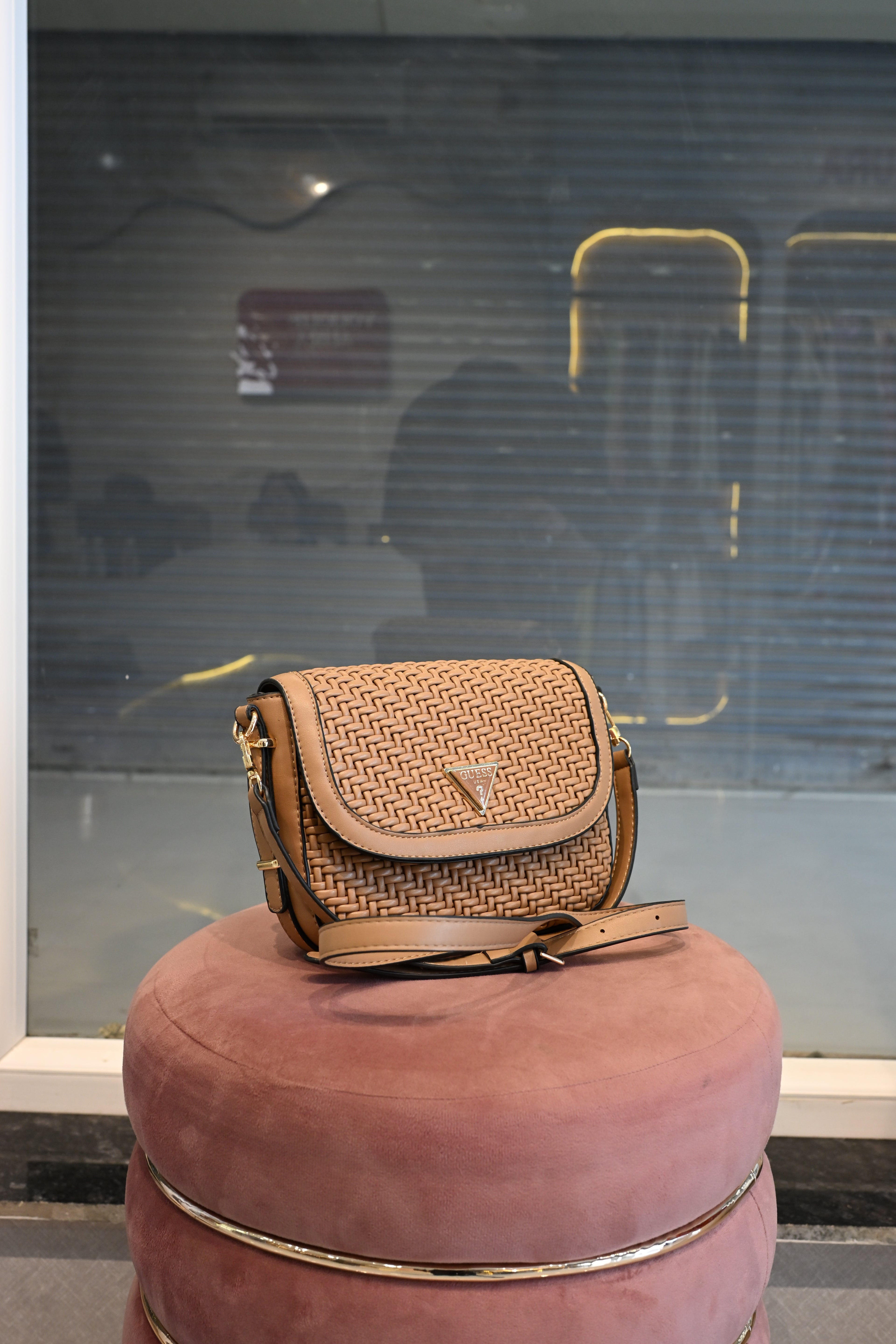 GUESS Tan Woven Crossbody Sling Bag