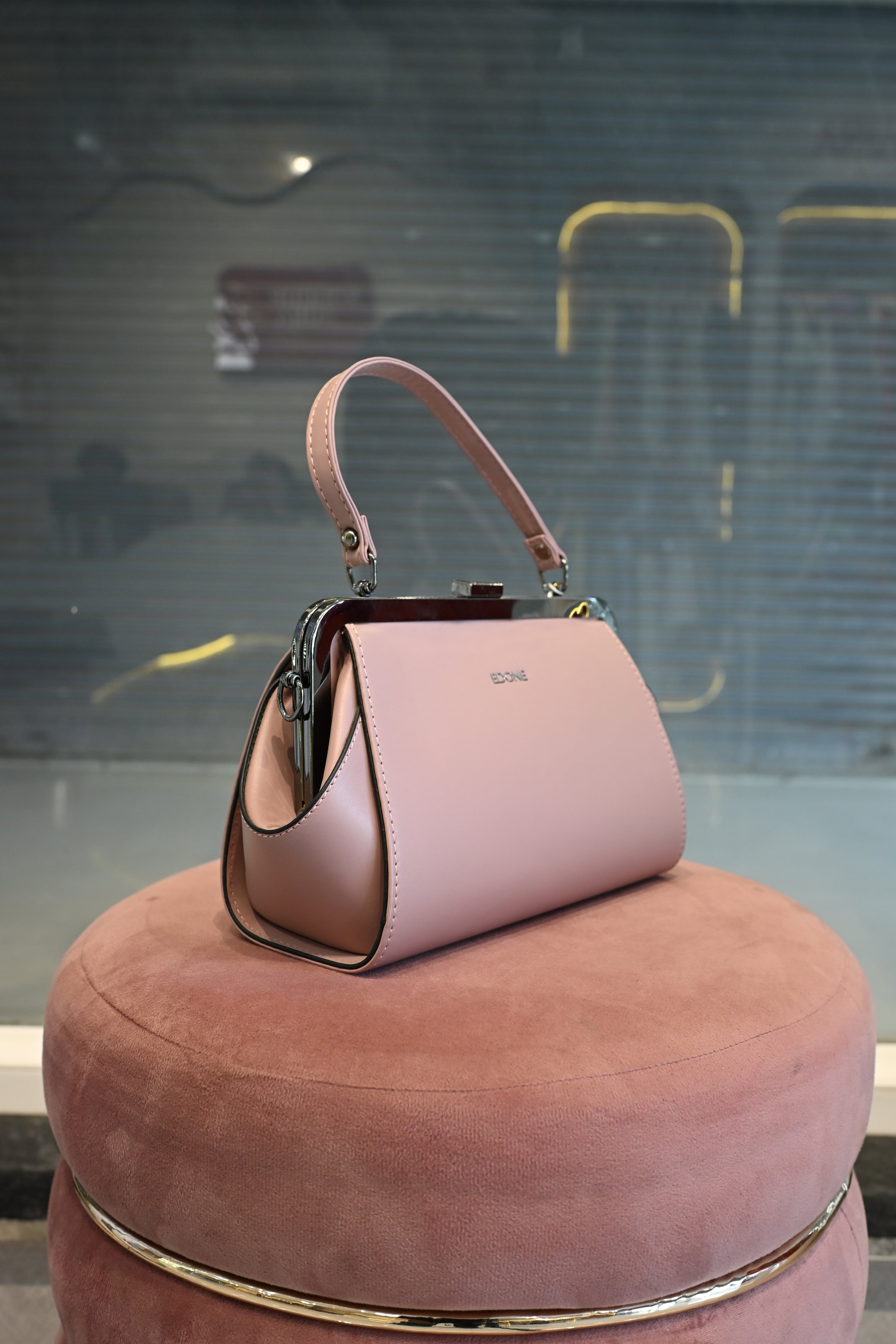EDONE Blush Pink Structured Top Handle Handbag