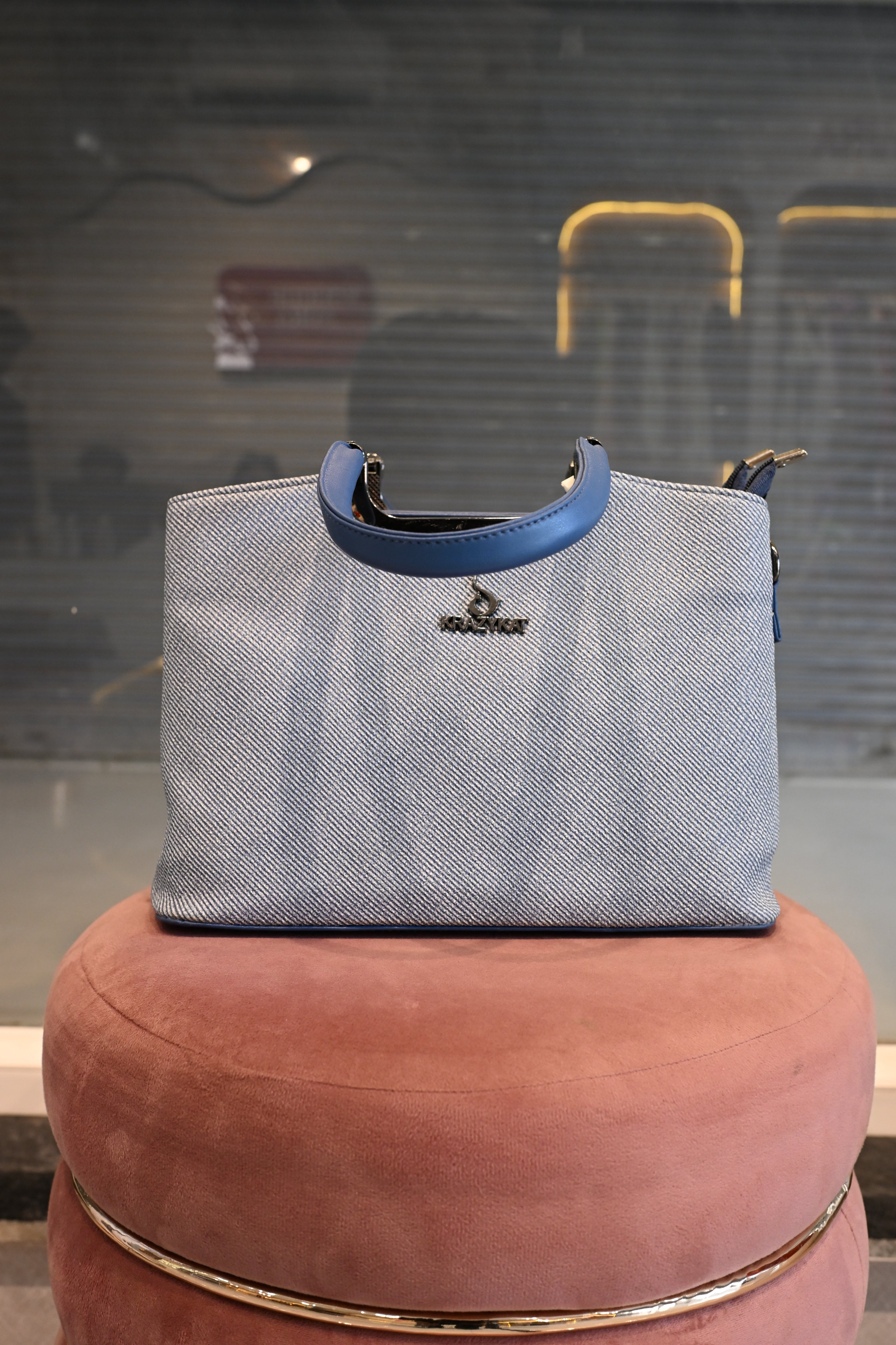 KRAZY KAT Blue Textured Top Handle Tote Bag