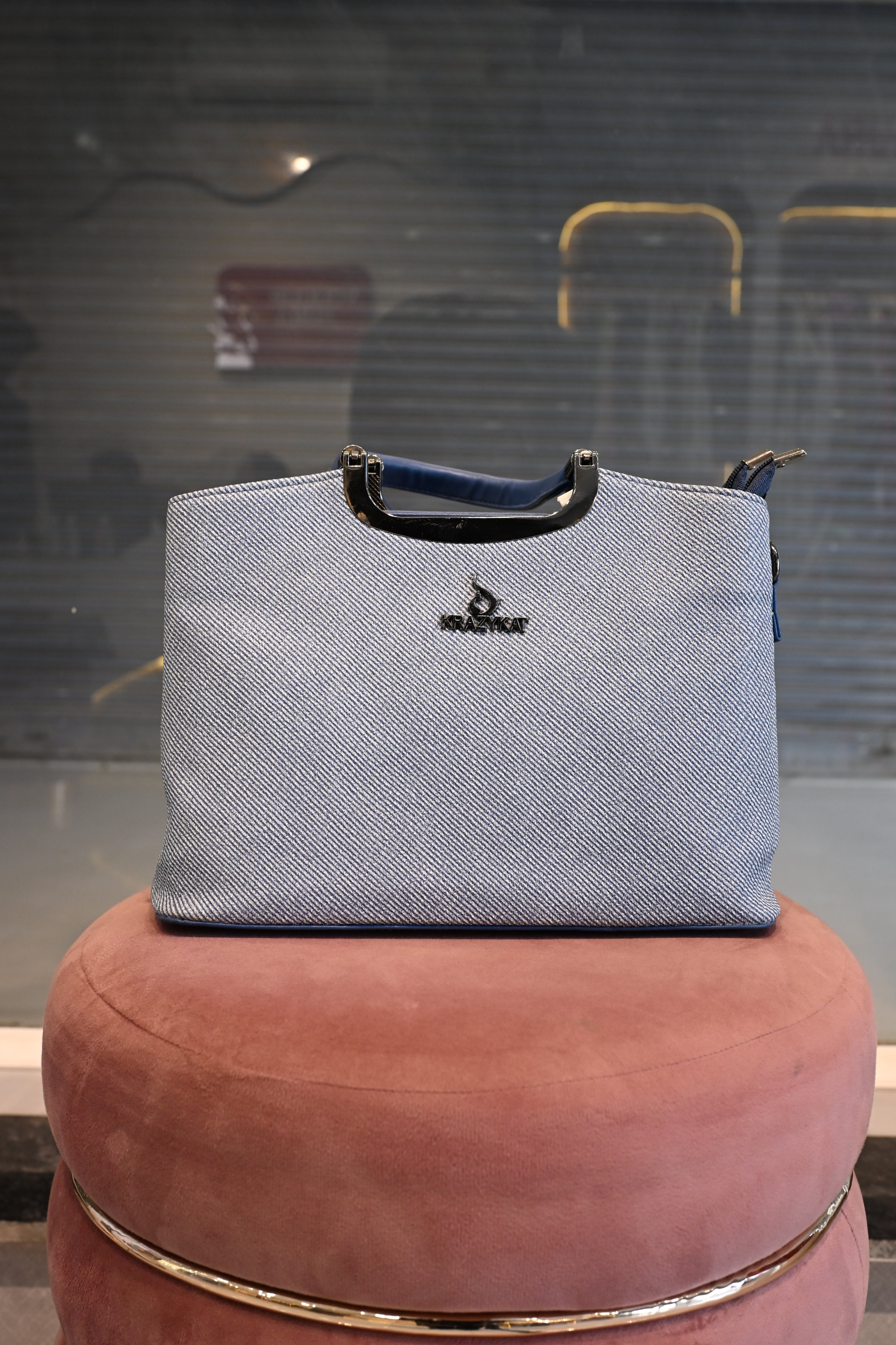 KRAZY KAT Blue Textured Top Handle Tote Bag
