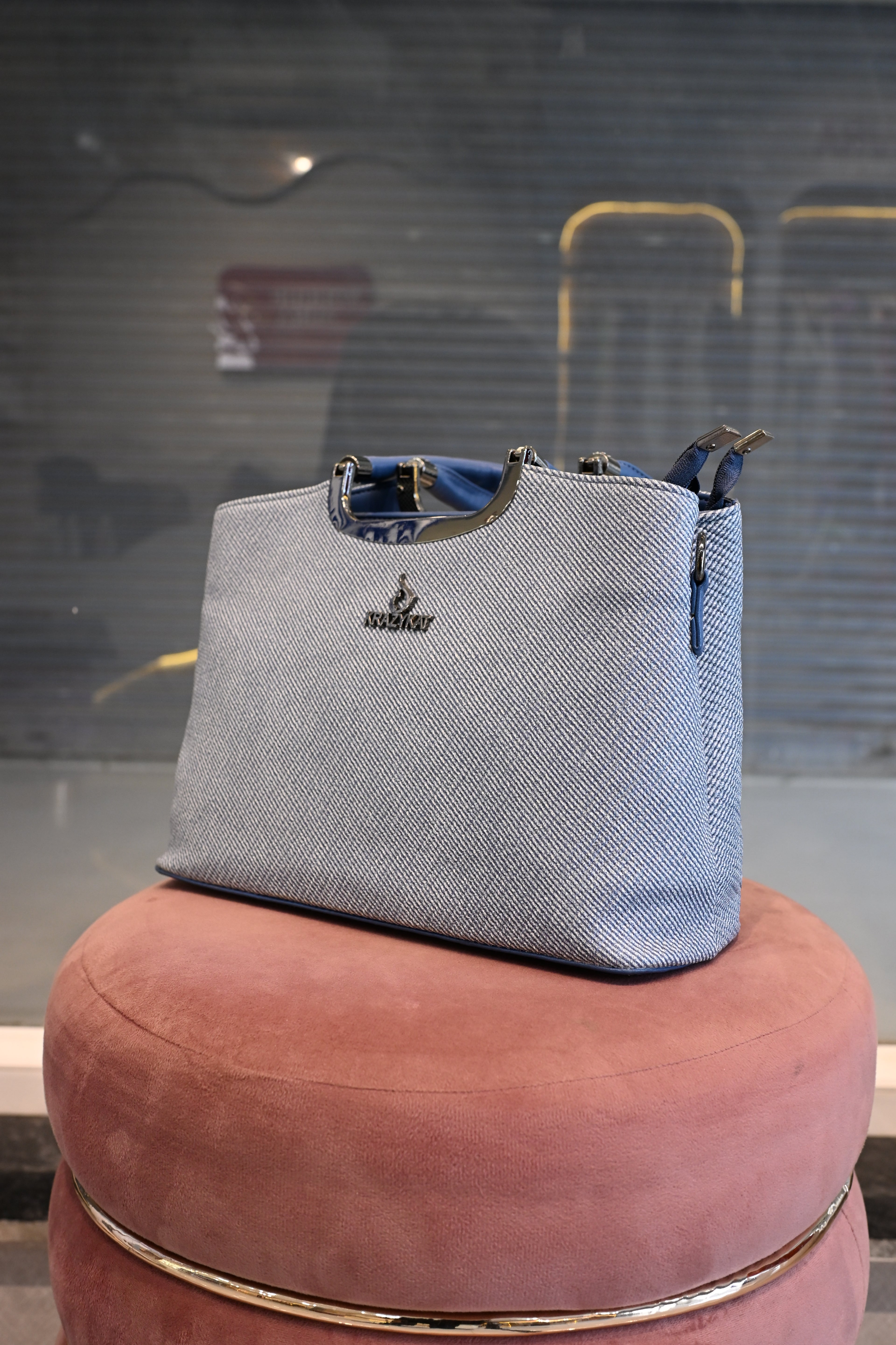 KRAZY KAT Blue Textured Top Handle Tote Bag