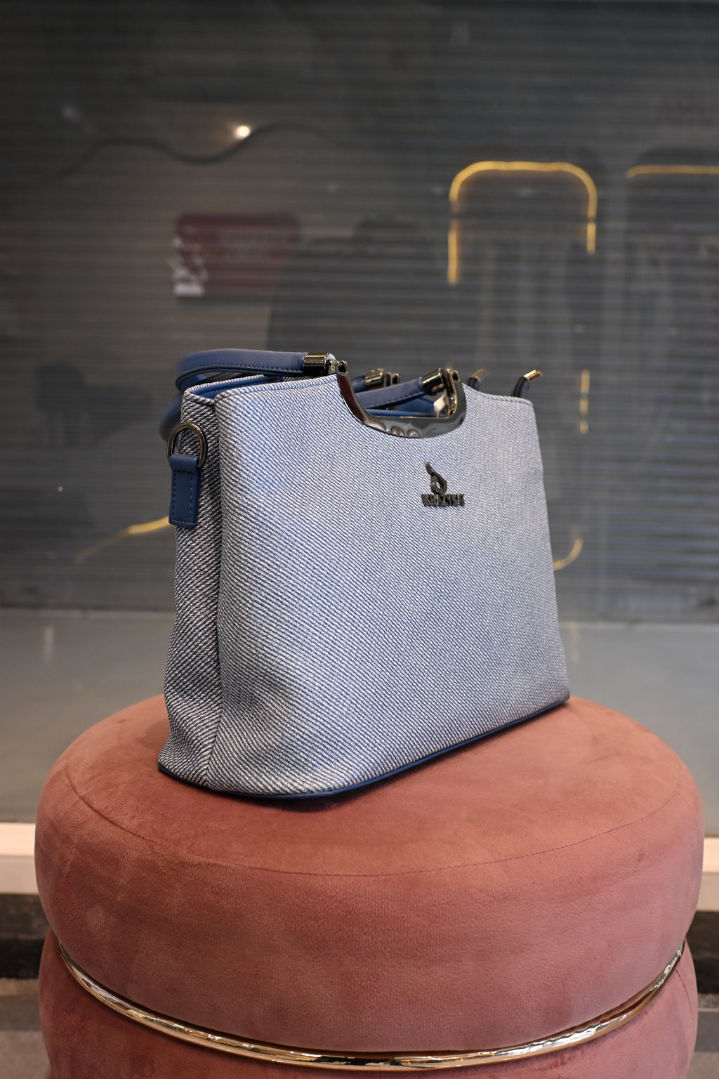 KRAZY KAT Blue Textured Top Handle Tote Bag