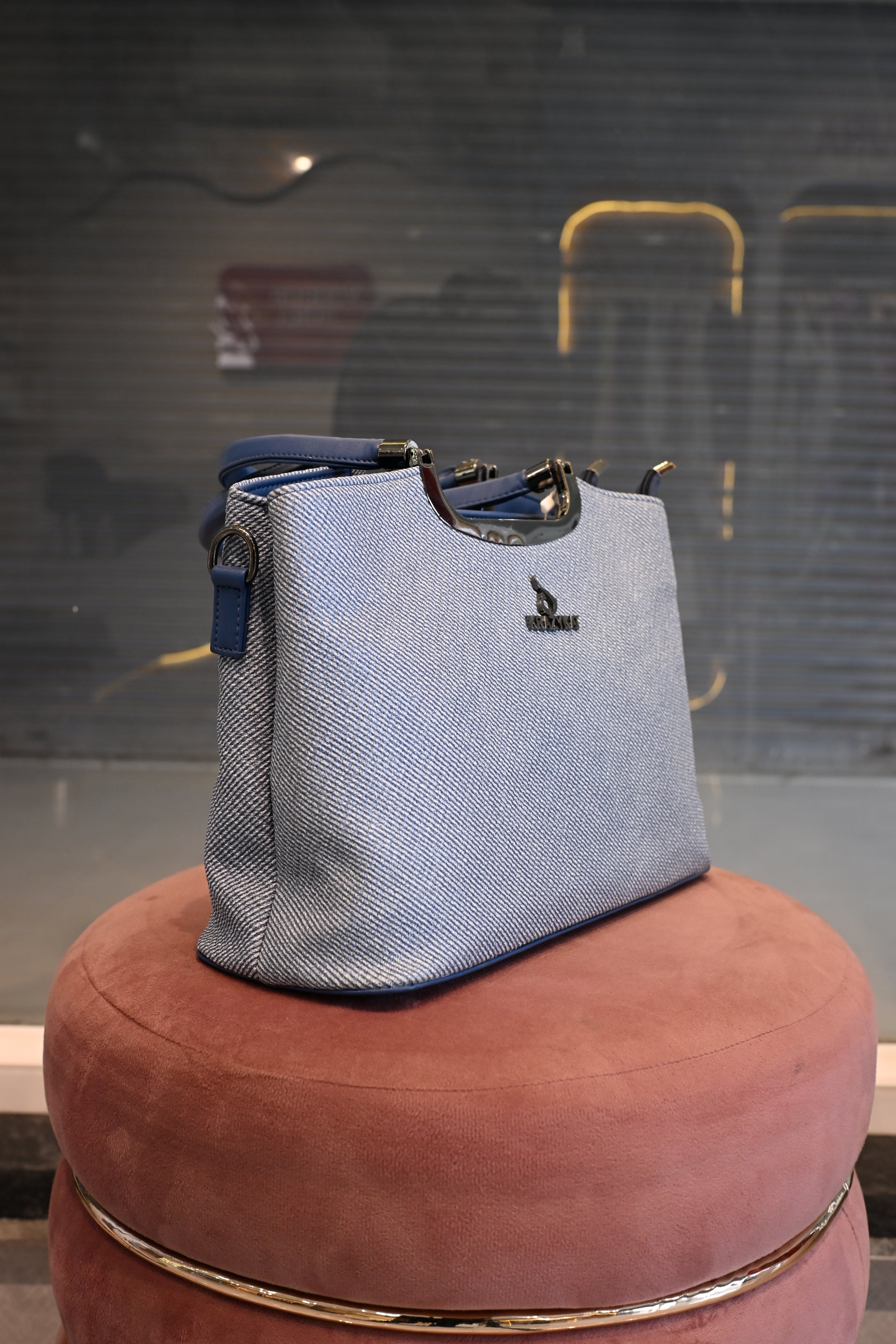 KRAZY KAT Blue Textured Top Handle Tote Bag