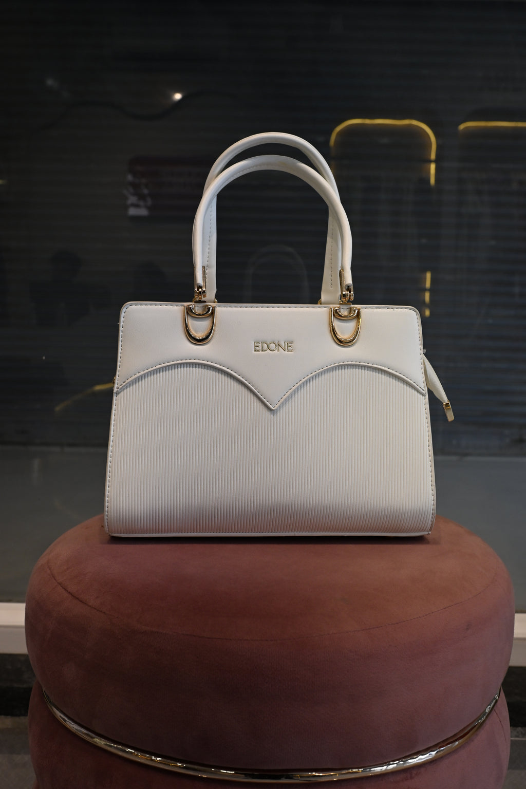 EDONE White Textured Top Handle Satchel Bag