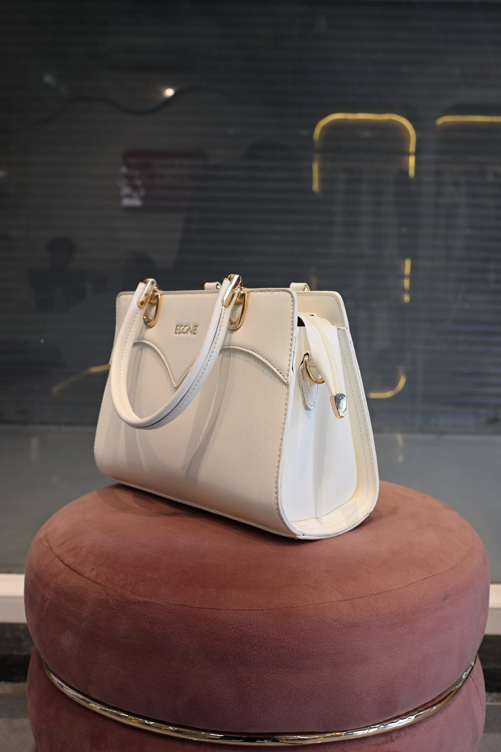 EDONE White Textured Top Handle Satchel Bag