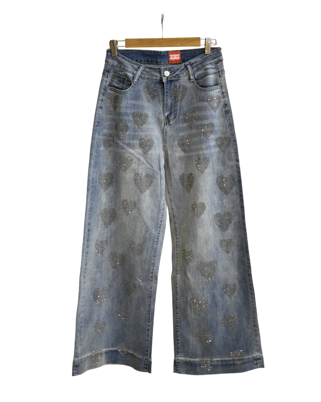 Crystal Heart Wide-Leg Jeans